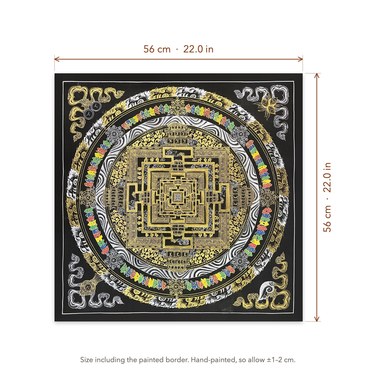 Size diagram: 56 × 56 cm (22.0 × 22.0 in), including the painted border