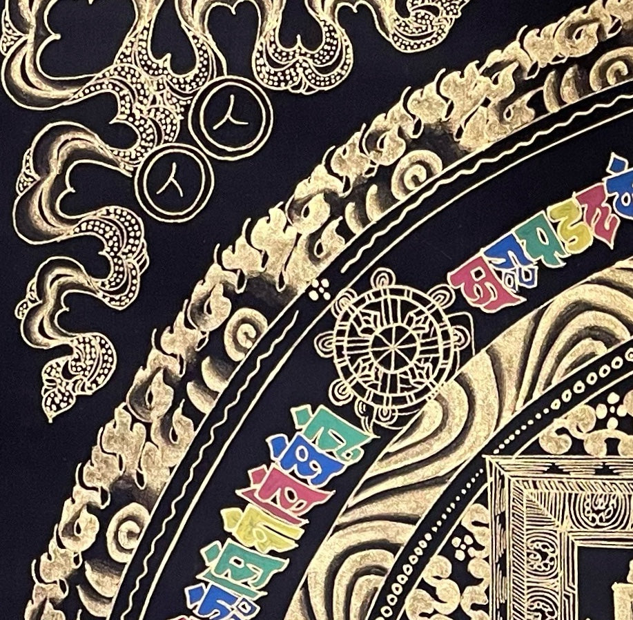 Kalachakra Mandala thangka, detail: top-left corner