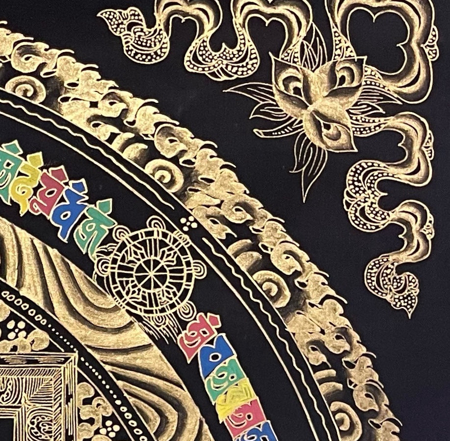 Kalachakra Mandala thangka, detail: top-right corner