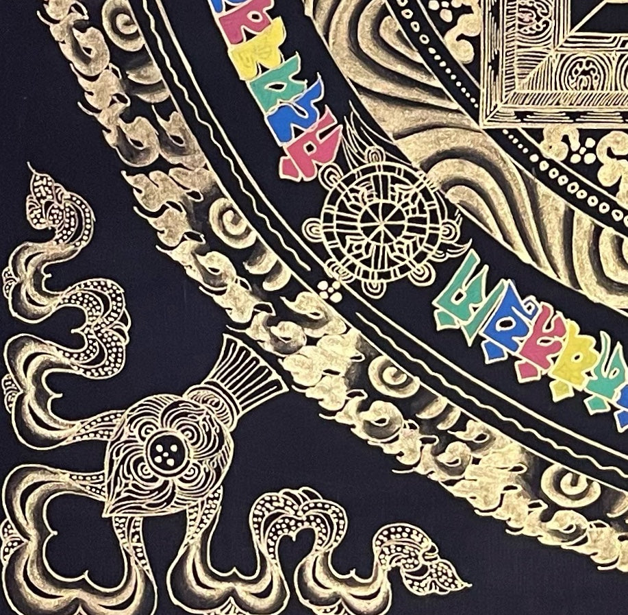 Kalachakra Mandala thangka, detail: bottom-left corner