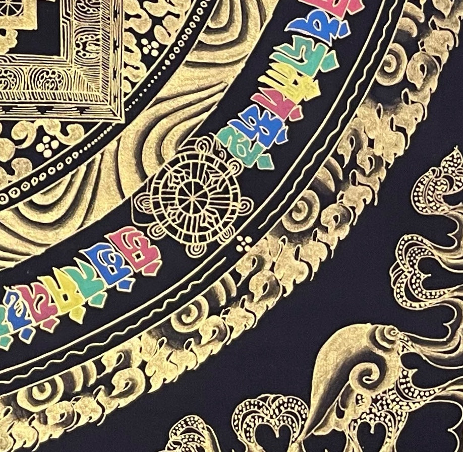 Kalachakra Mandala thangka, detail: bottom-right corner