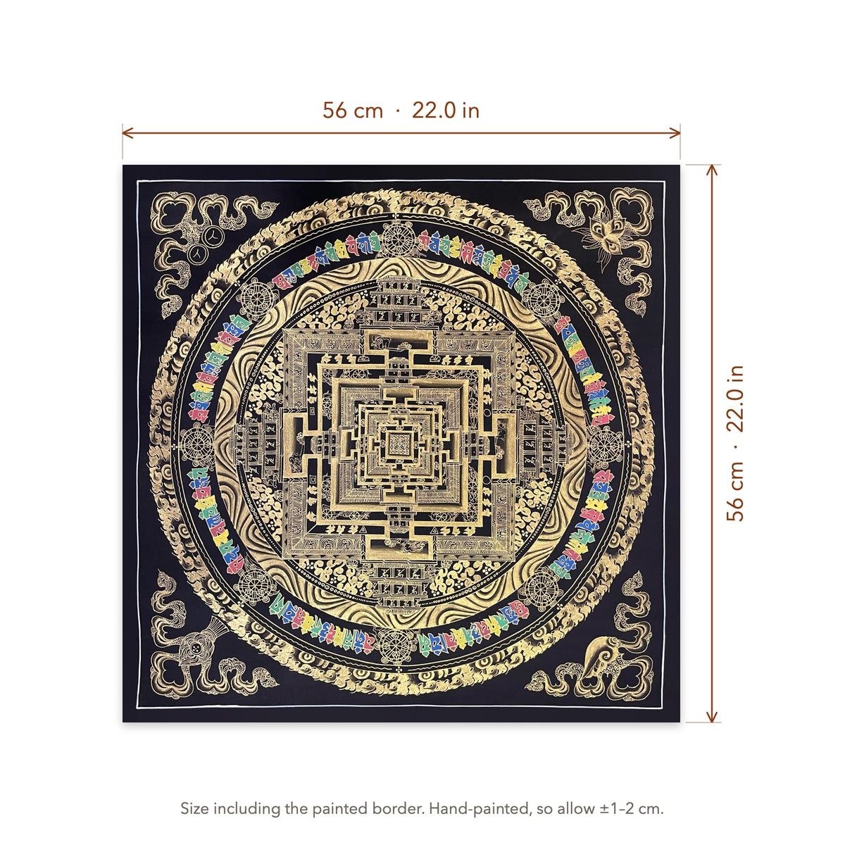 Size diagram: 56 × 56 cm (22.0 × 22.0 in), including the painted border