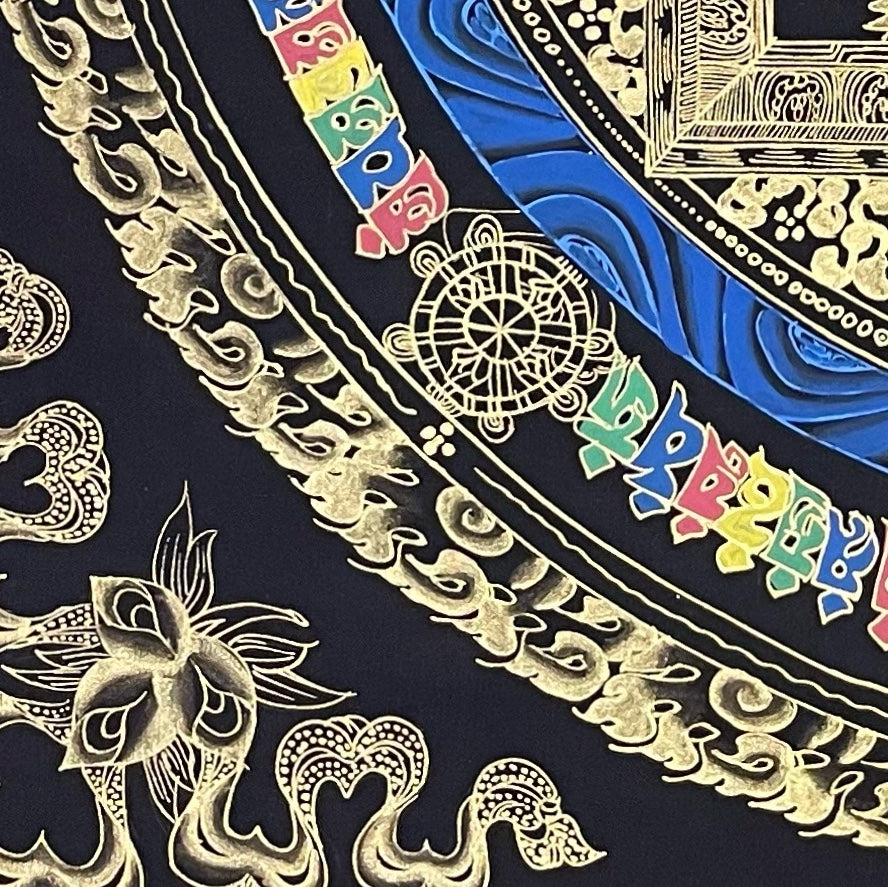 Kalachakra Mandala thangka, detail: bottom-left corner