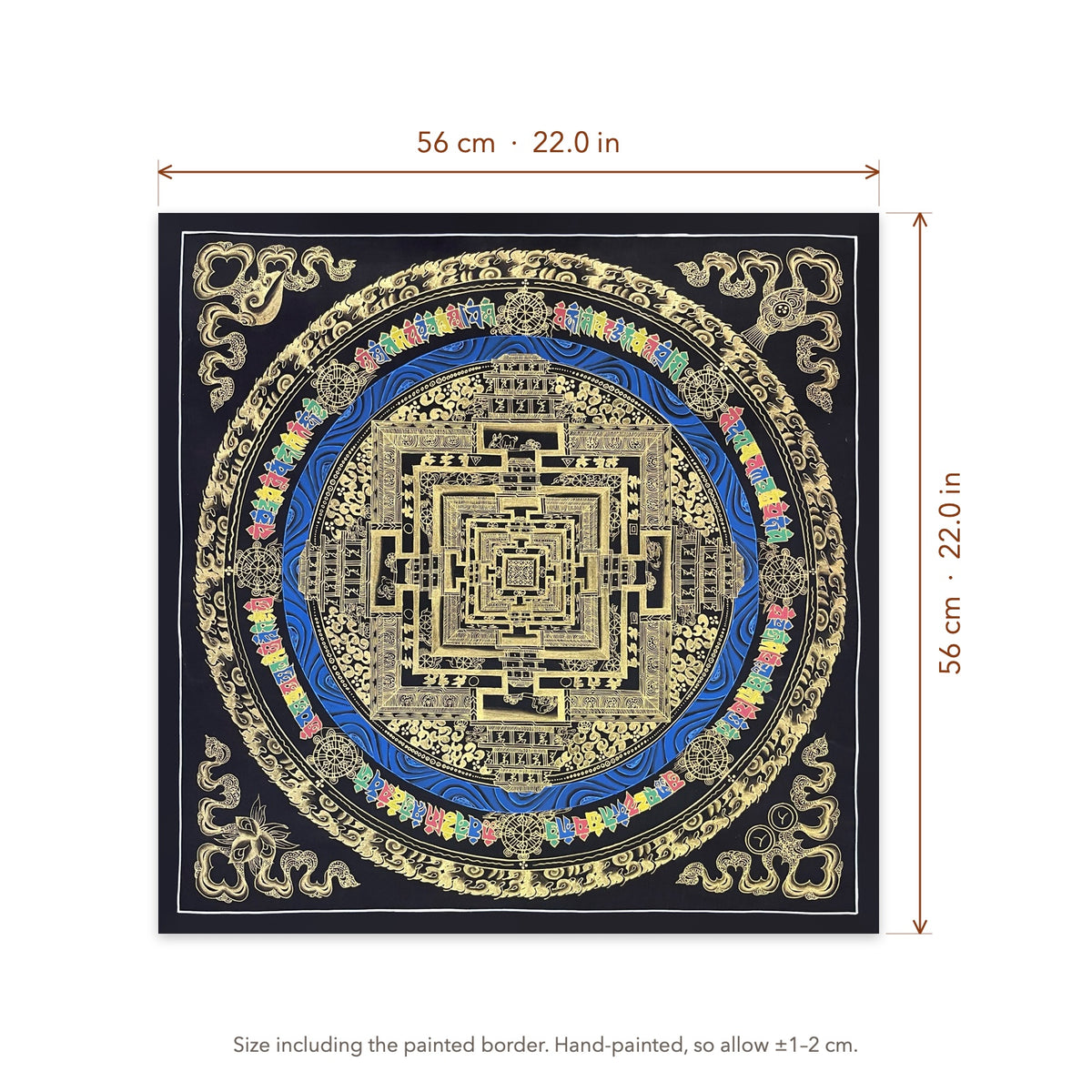 Size diagram: 56 × 56 cm (22.0 × 22.0 in), including the painted border