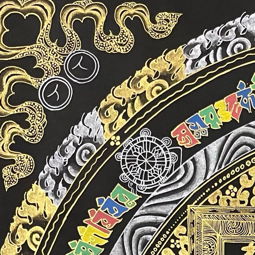 Kalachakra Mandala thangka, detail: top-left corner