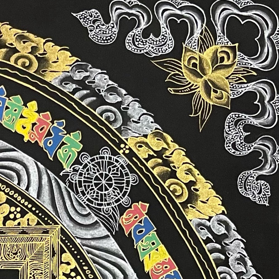 Kalachakra Mandala thangka, detail: top-right corner