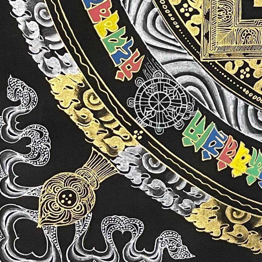 Kalachakra Mandala thangka, detail: bottom-left corner