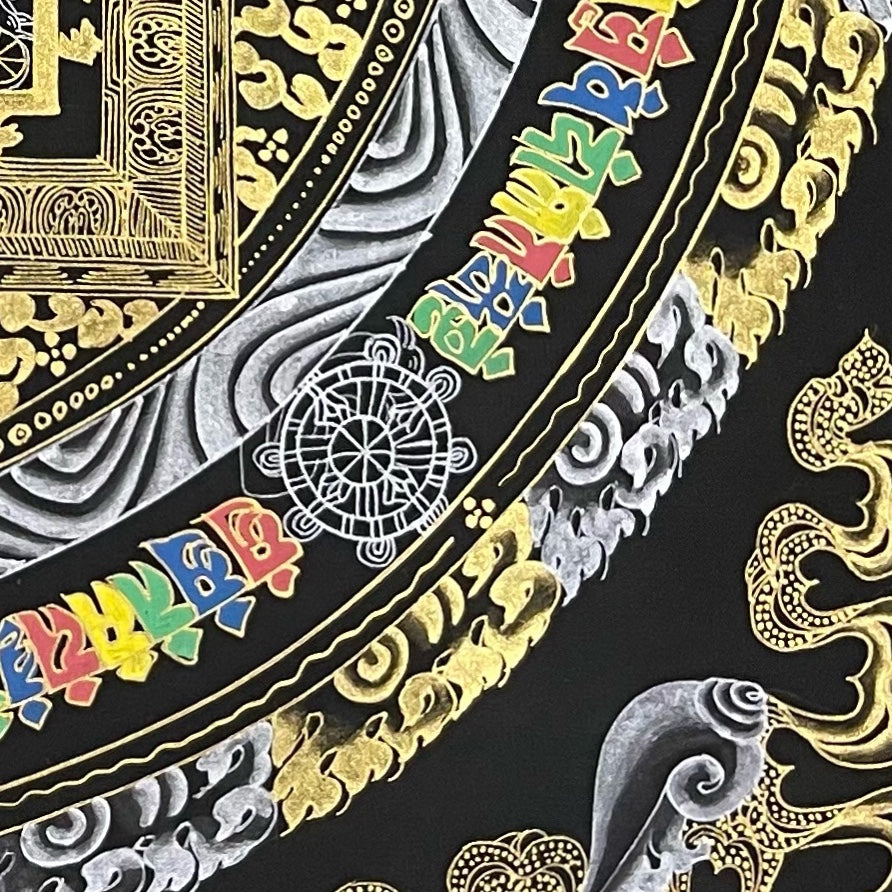 Kalachakra Mandala thangka, detail: bottom-right corner