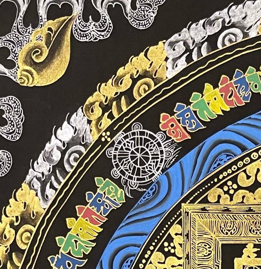 Kalachakra Mandala thangka, detail: top-left corner