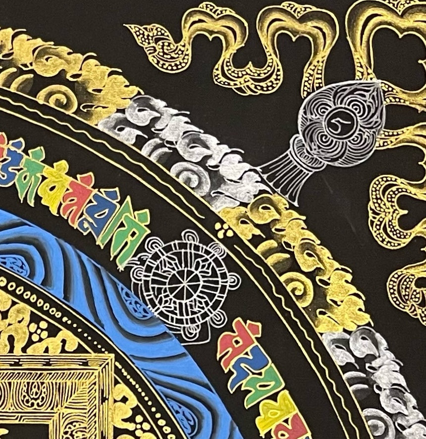 Kalachakra Mandala thangka, detail: top-right corner