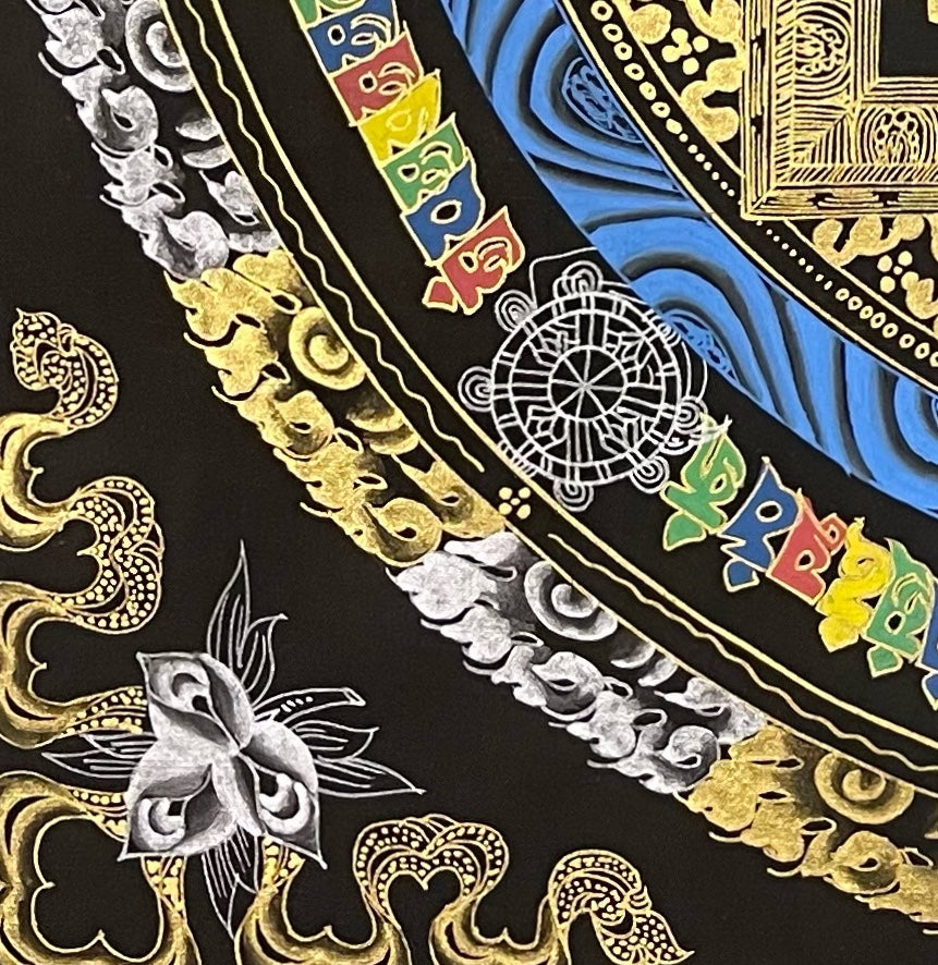 Kalachakra Mandala thangka, detail: bottom-left corner