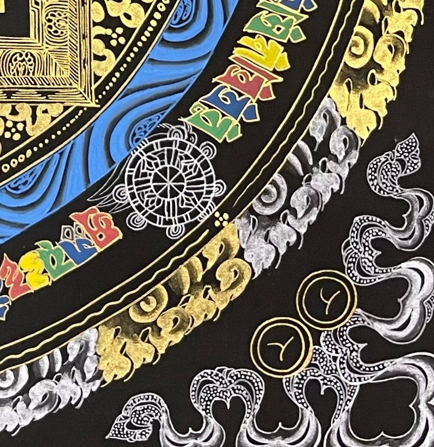 Kalachakra Mandala thangka, detail: bottom-right corner