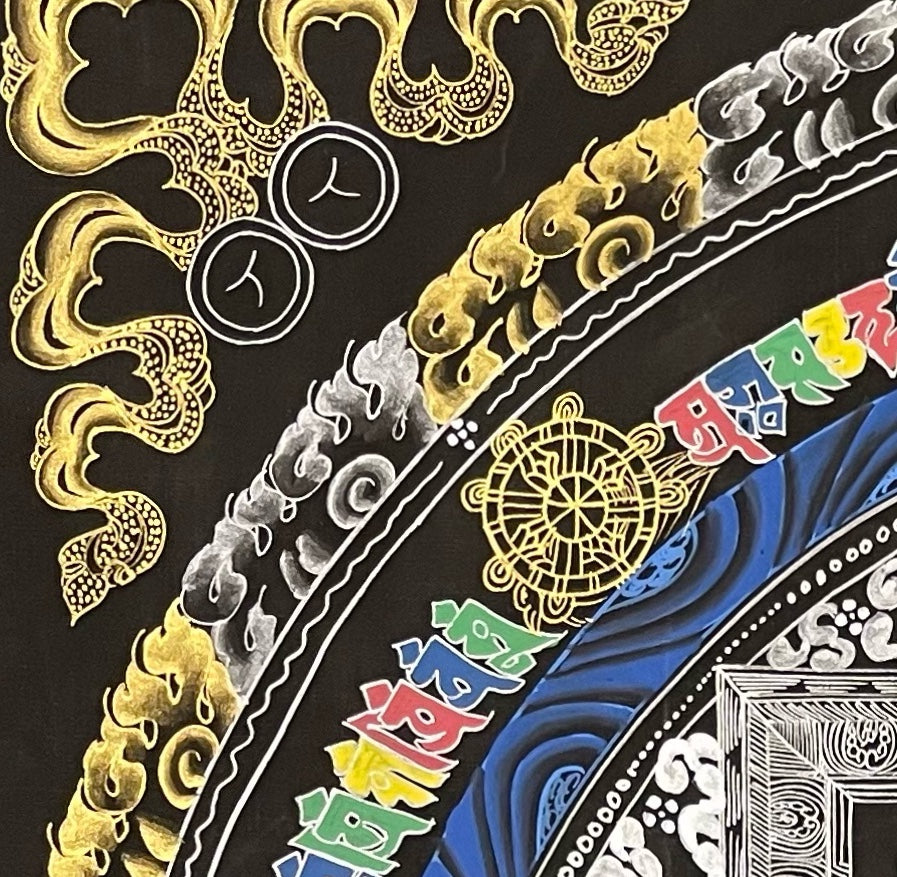 Kalachakra Mandala thangka, detail: top-left corner