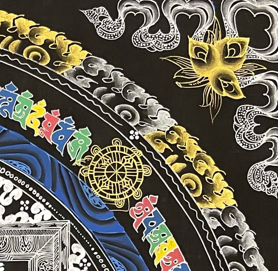 Kalachakra Mandala thangka, detail: top-right corner