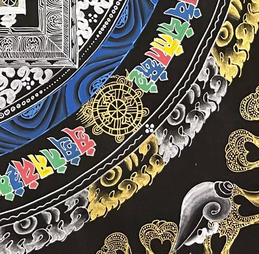 Kalachakra Mandala thangka, detail: bottom-right corner