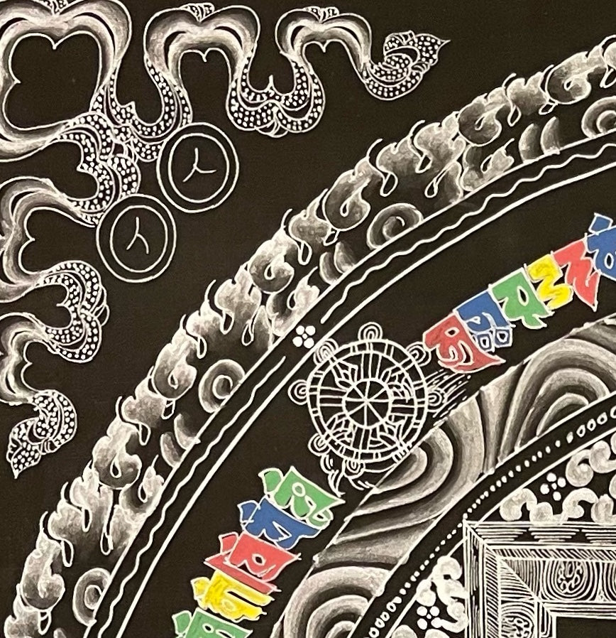 Kalachakra Mandala thangka, detail: top-left corner