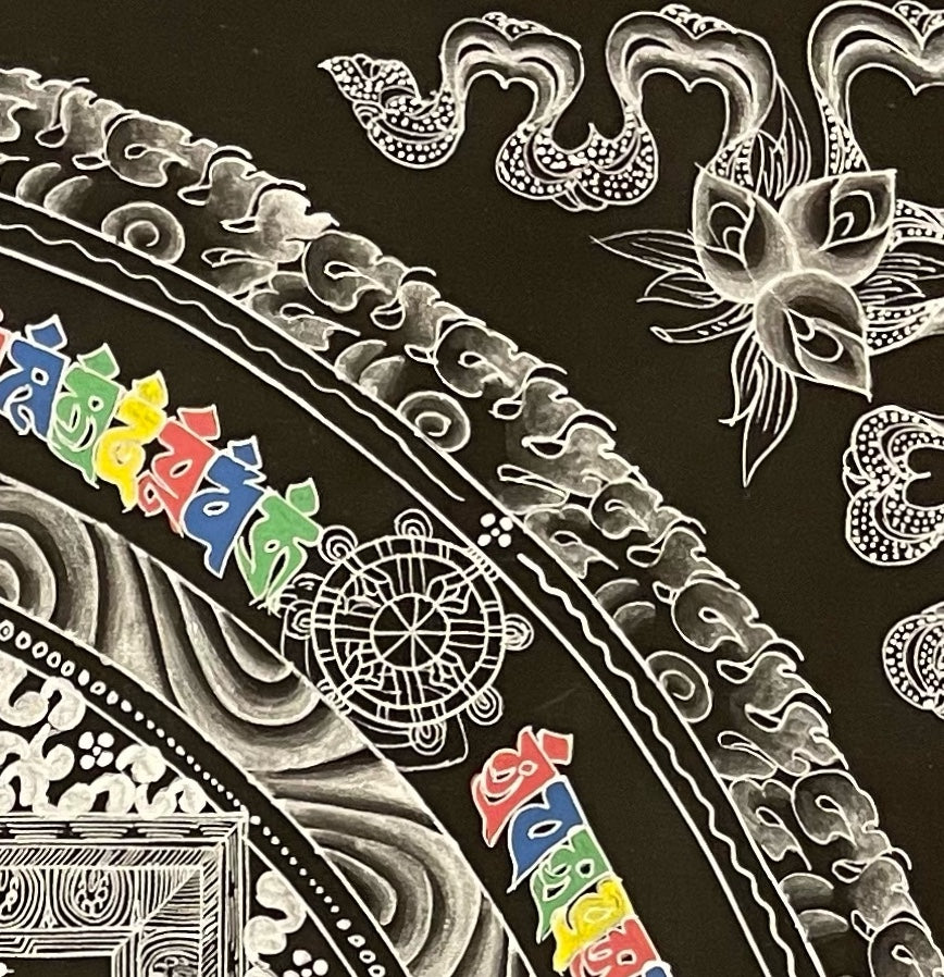 Kalachakra Mandala thangka, detail: top-right corner