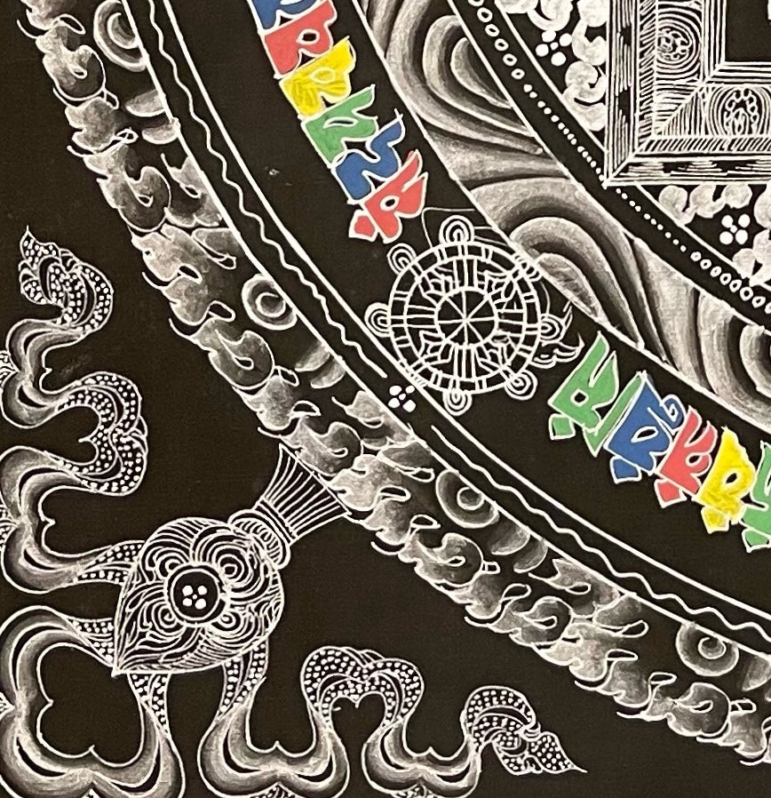 Kalachakra Mandala thangka, detail: bottom-left corner