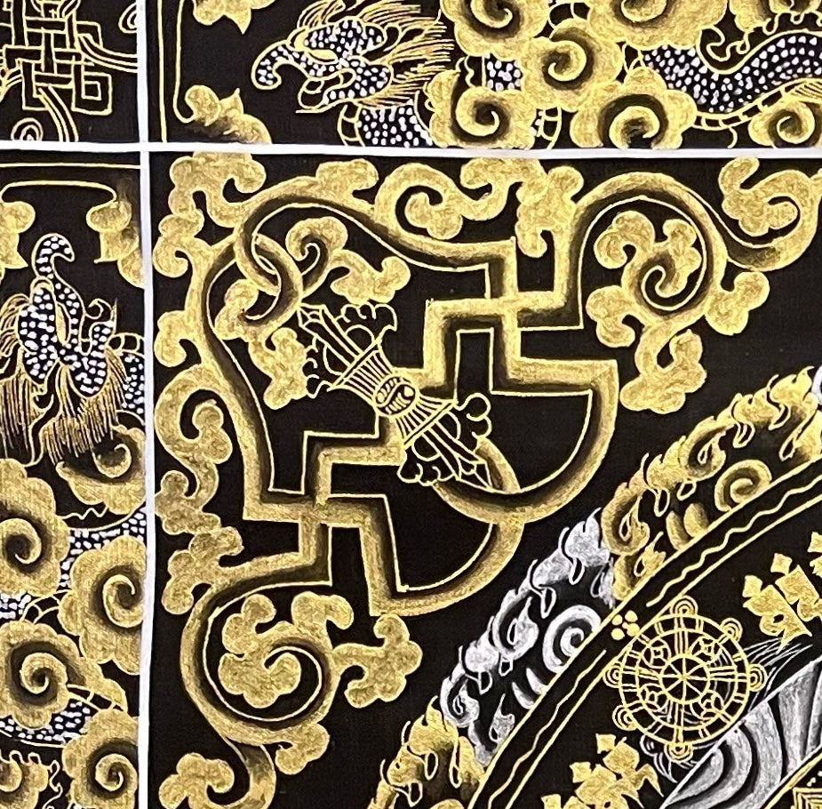 Kalachakra Mandala thangka, detail: top-left corner