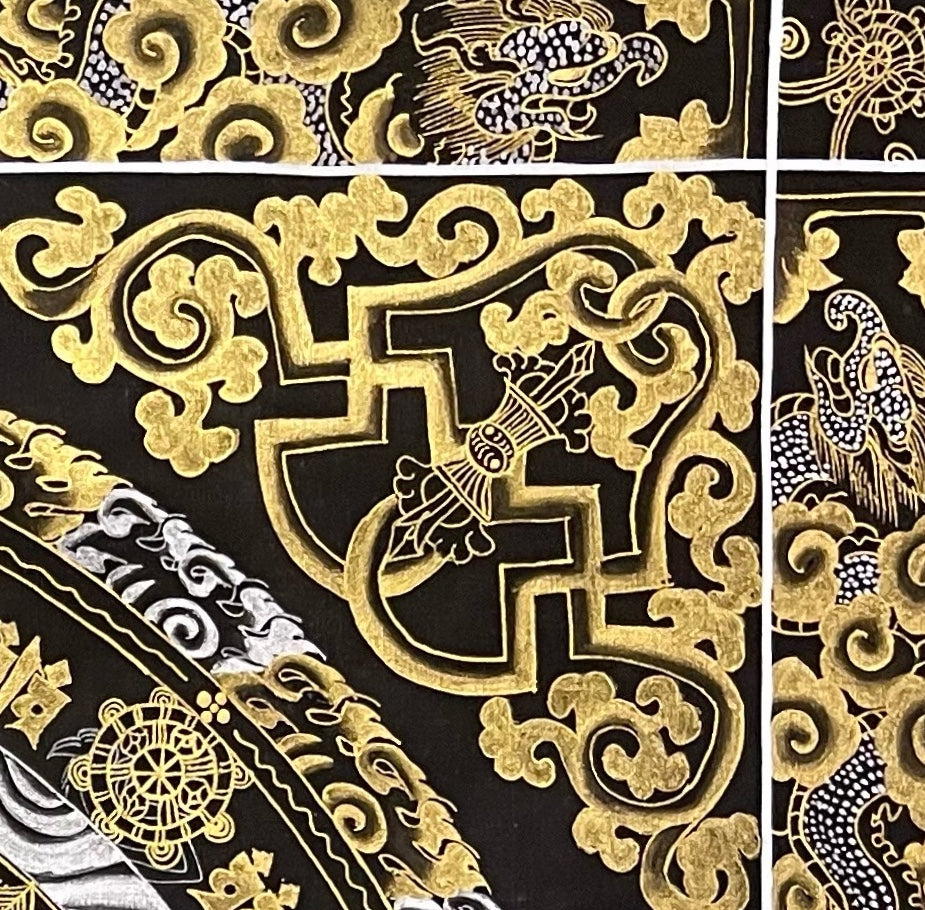 Kalachakra Mandala thangka, detail: top-right corner