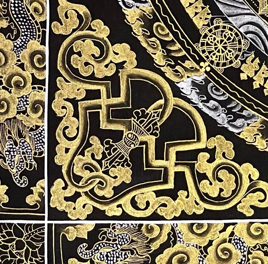 Kalachakra Mandala thangka, detail: bottom-left corner