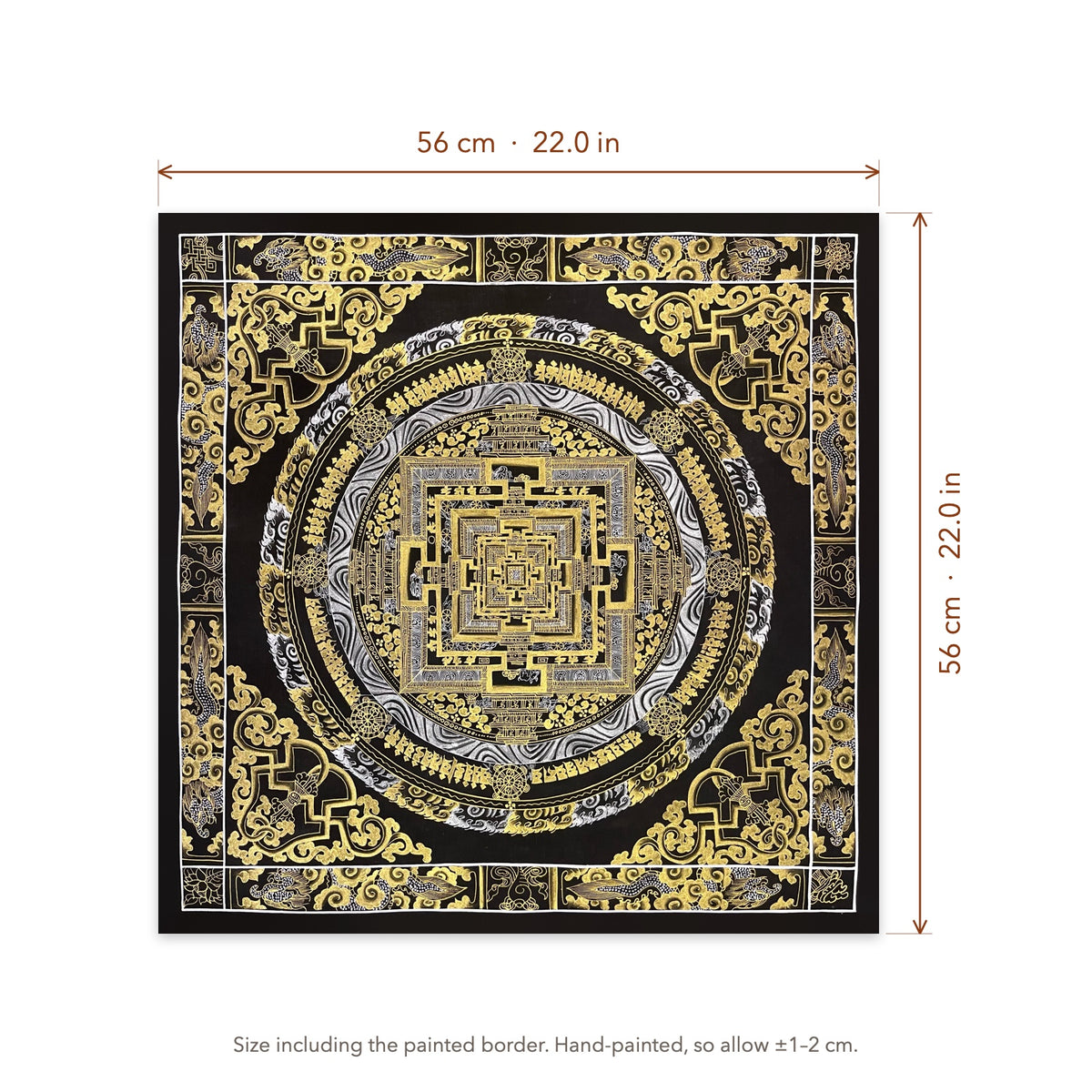 Size diagram: 56 × 56 cm (22.0 × 22.0 in), including the painted border