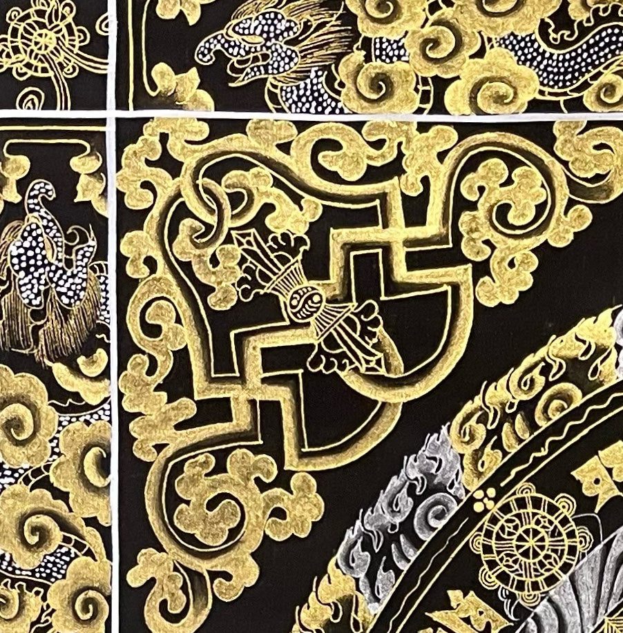 Kalachakra Mandala thangka, detail: top-left corner