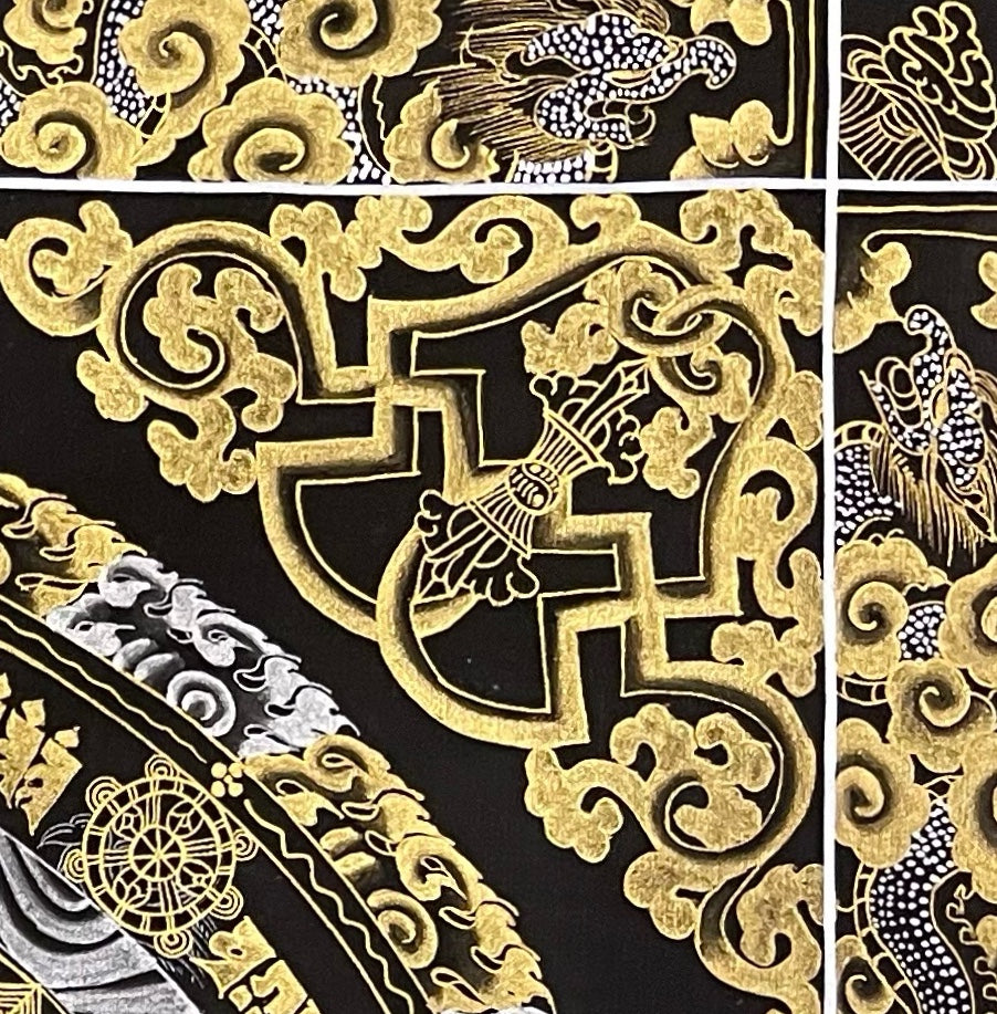 Kalachakra Mandala thangka, detail: top-right corner