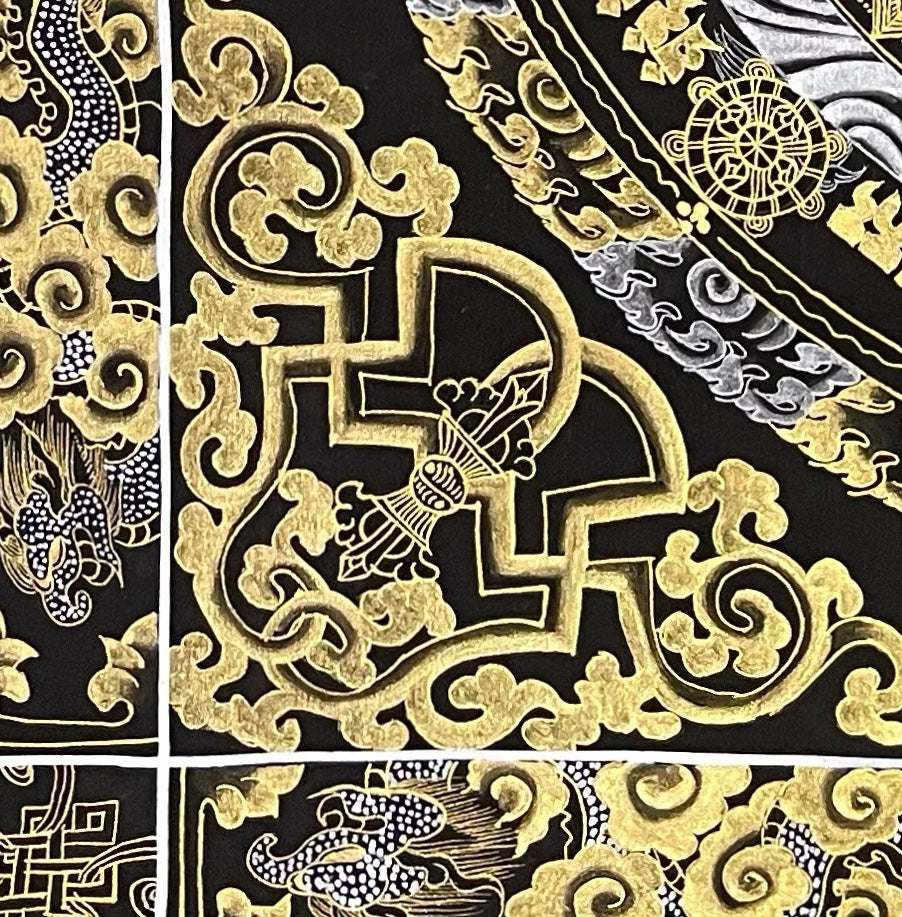 Kalachakra Mandala thangka, detail: bottom-left corner