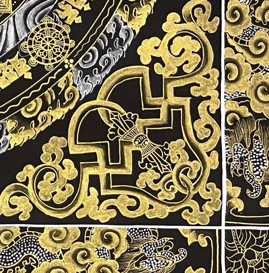 Kalachakra Mandala thangka, detail: bottom-right corner