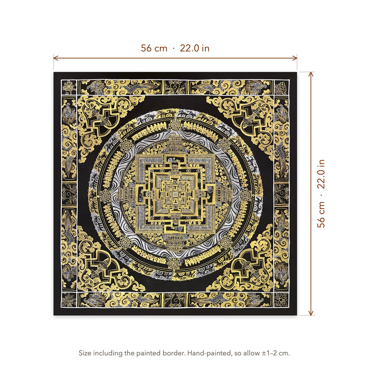 Size diagram: 56 × 56 cm (22.0 × 22.0 in), including the painted border