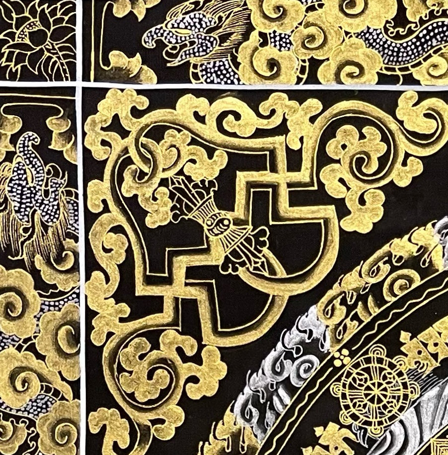 Kalachakra Mandala thangka, detail: top-left corner
