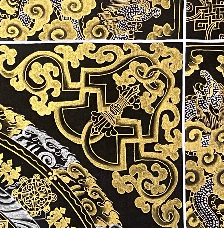 Kalachakra Mandala thangka, detail: top-right corner