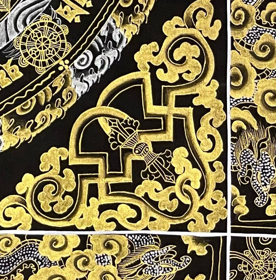 Kalachakra Mandala thangka, detail: bottom-right corner