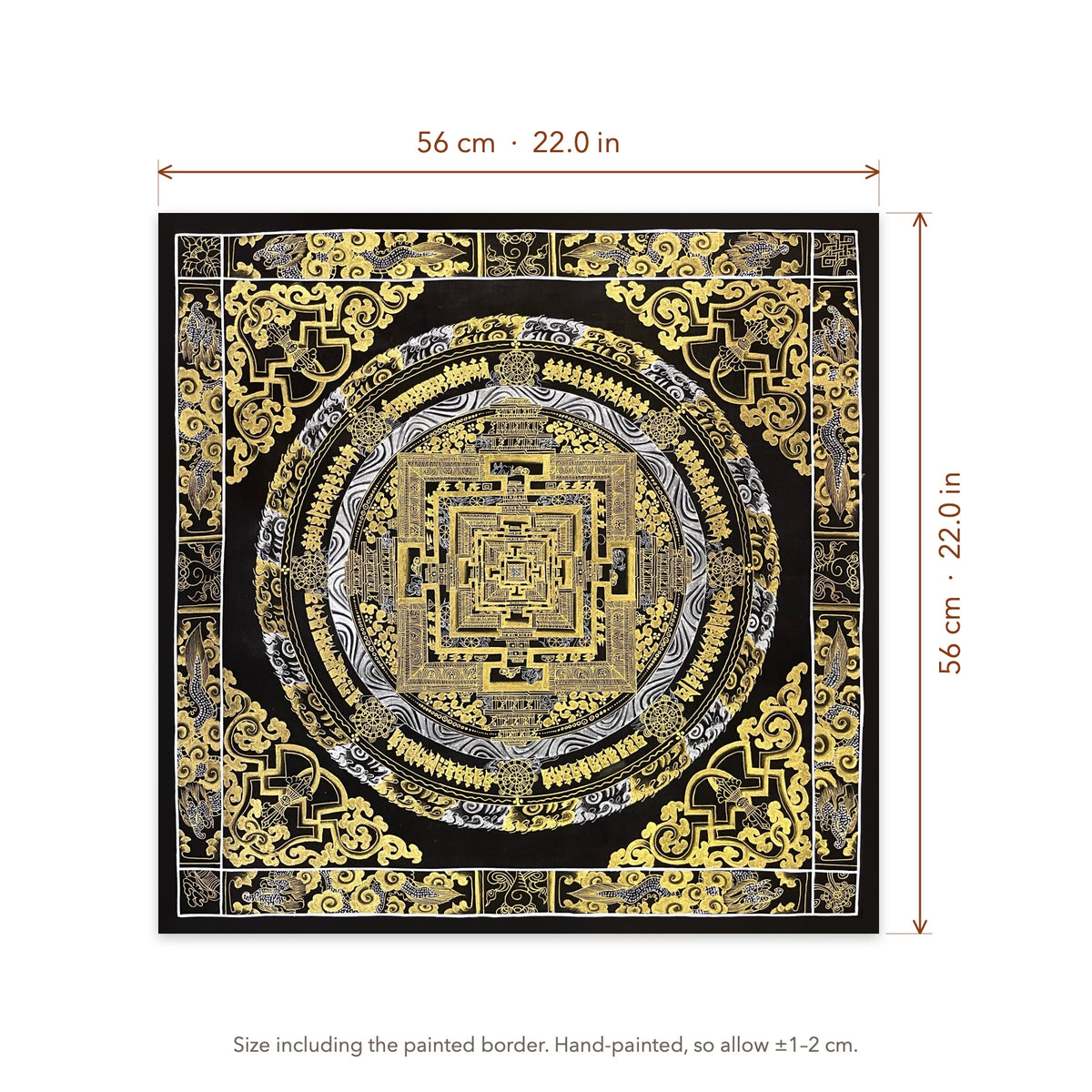 Size diagram: 56 × 56 cm (22.0 × 22.0 in), including the painted border