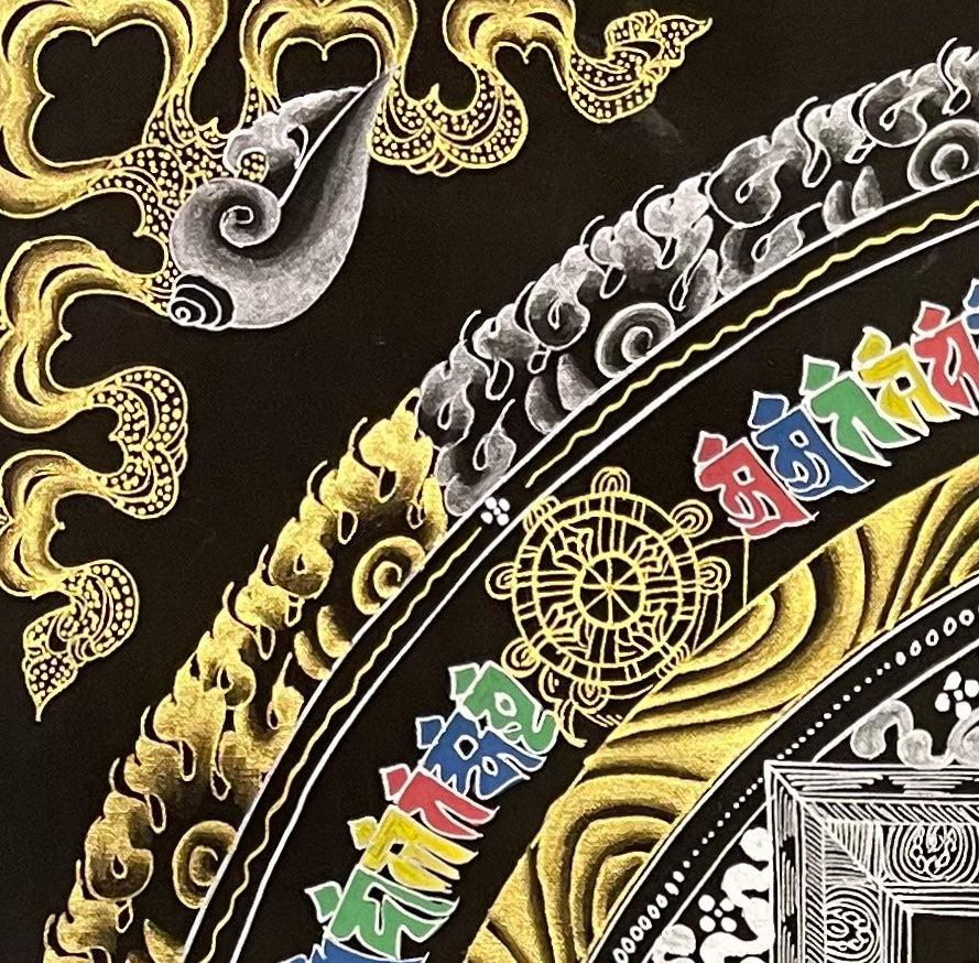 Kalachakra Mandala thangka, detail: top-left corner