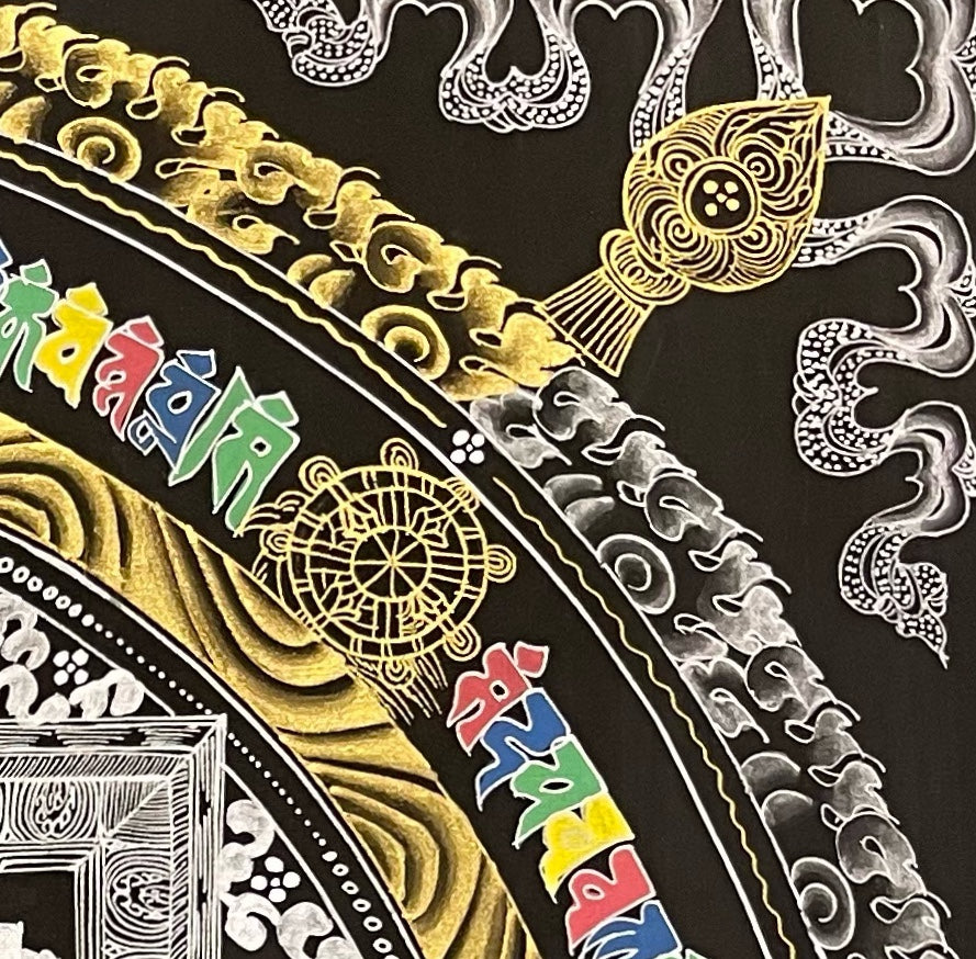 Kalachakra Mandala thangka, detail: top-right corner