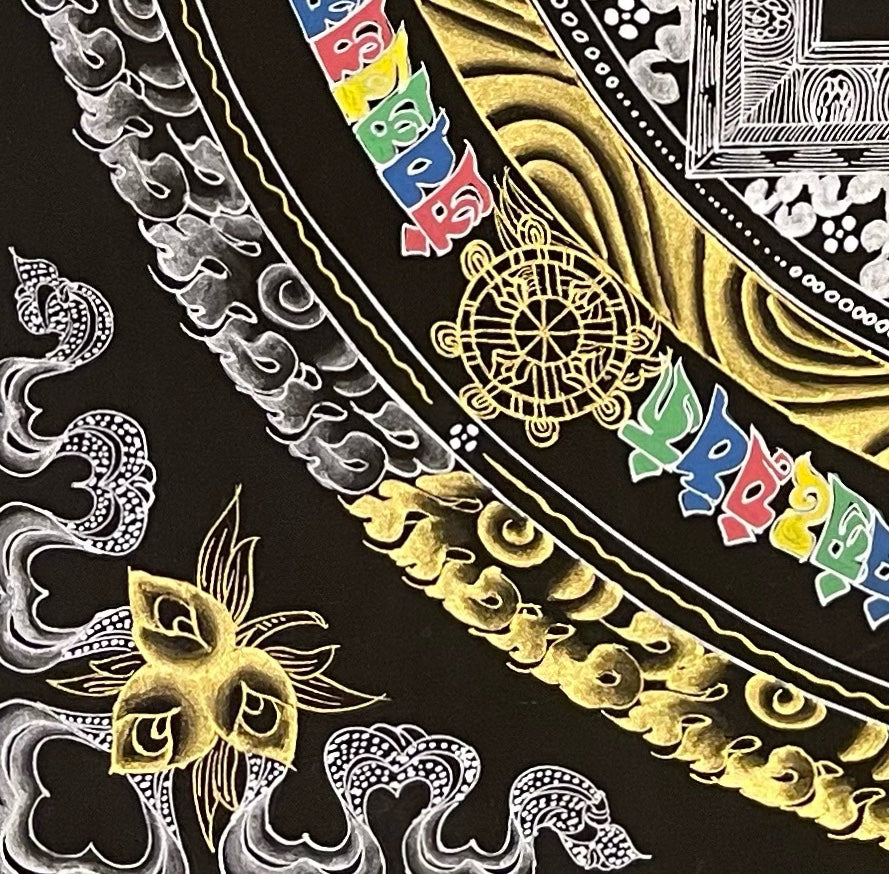 Kalachakra Mandala thangka, detail: bottom-left corner