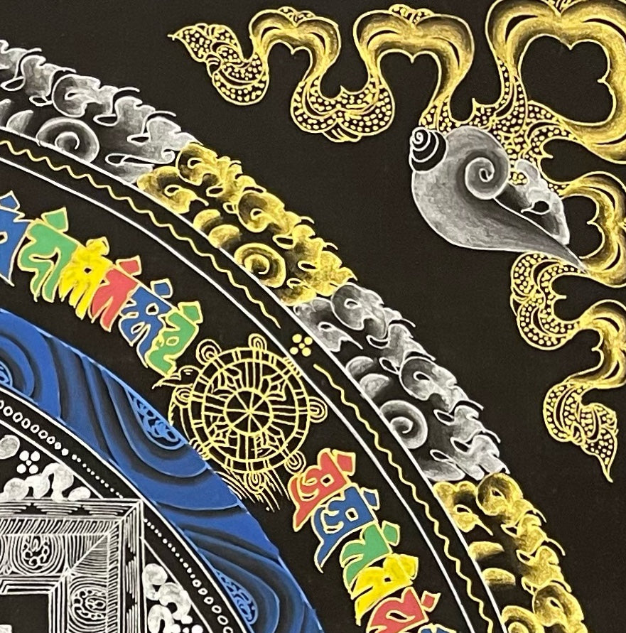 Kalachakra Mandala thangka, detail: top-right corner