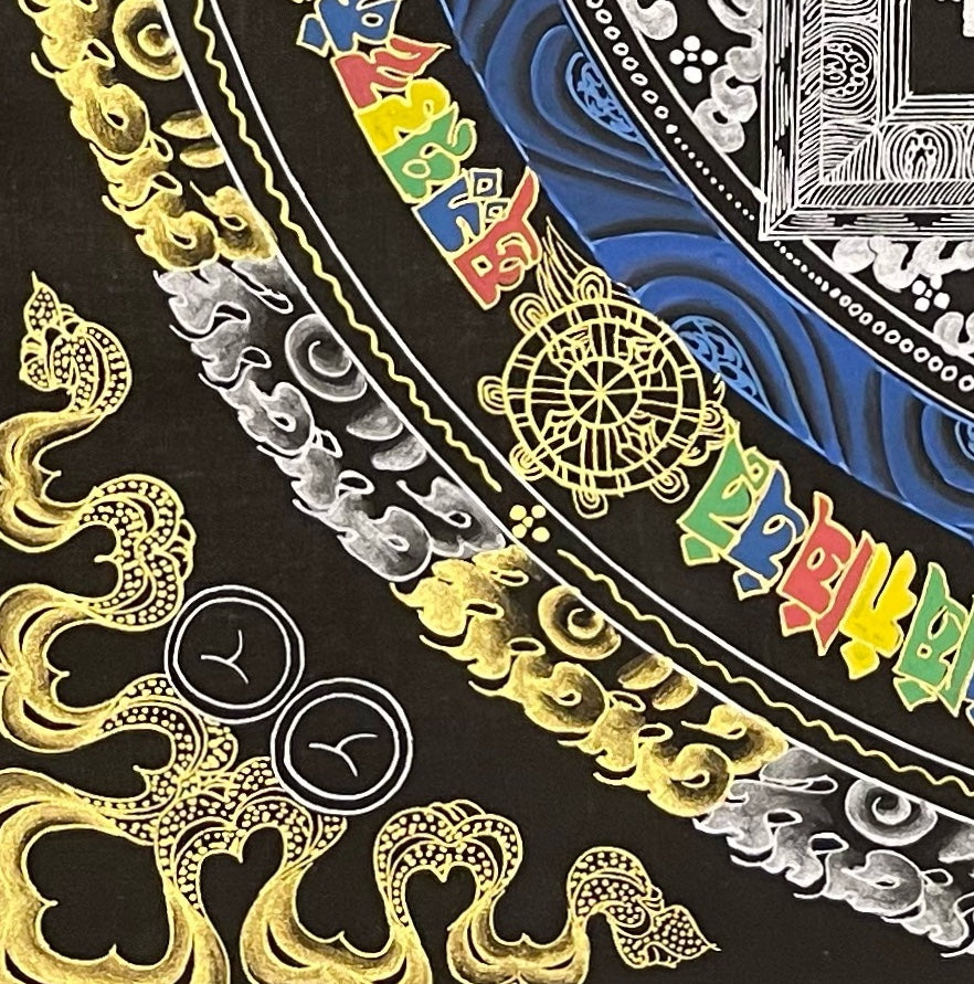 Kalachakra Mandala thangka, detail: bottom-left corner
