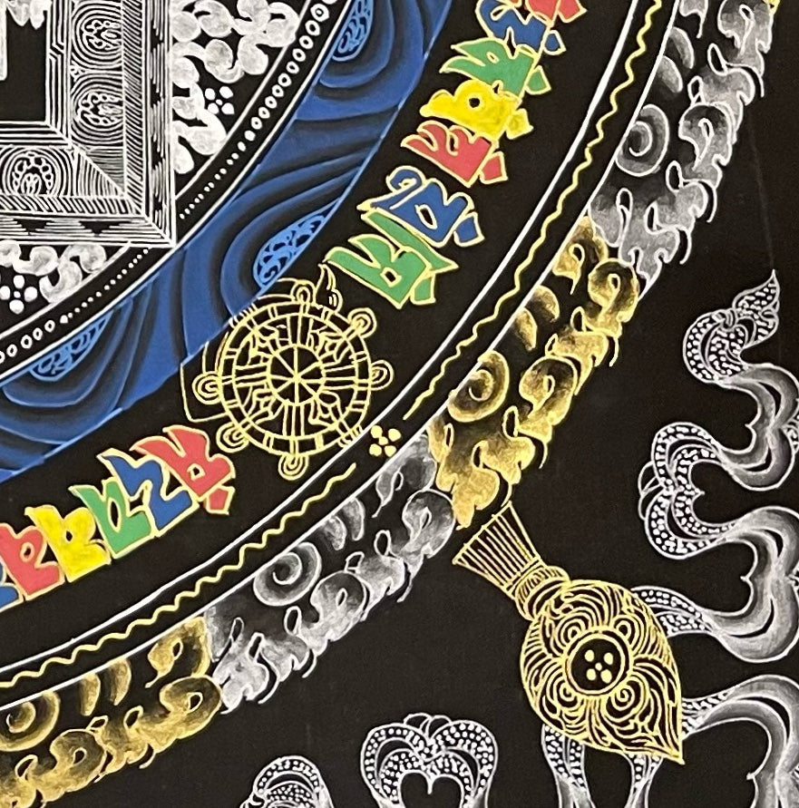 Kalachakra Mandala thangka, detail: bottom-right corner
