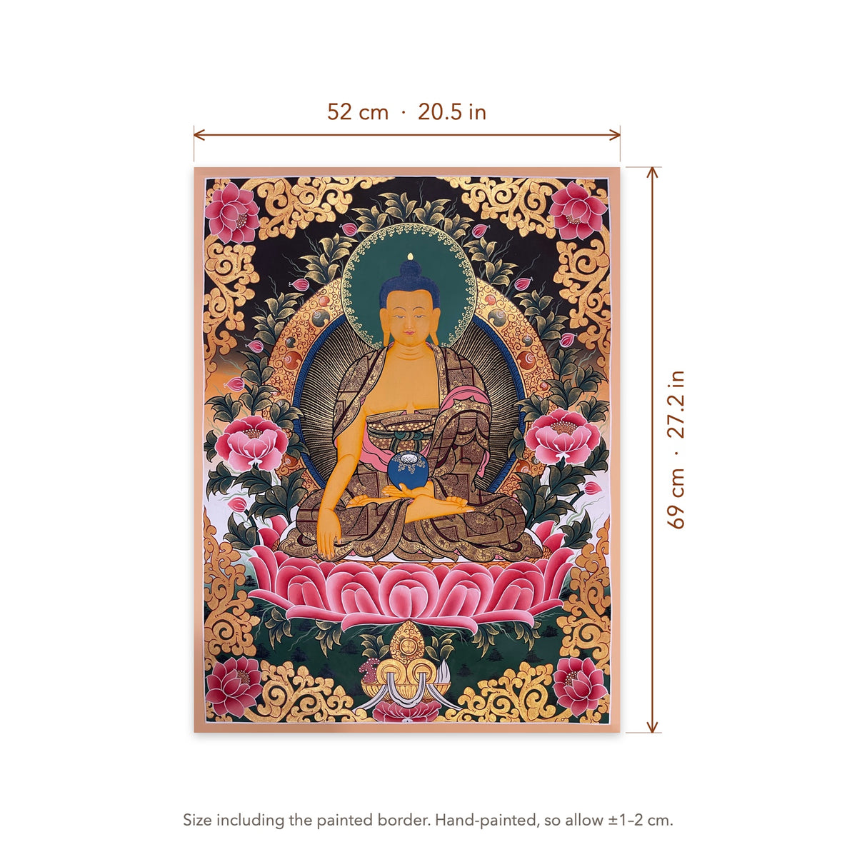 Size diagram: 52 × 69 cm (20.5 × 27.2 in), including the painted border