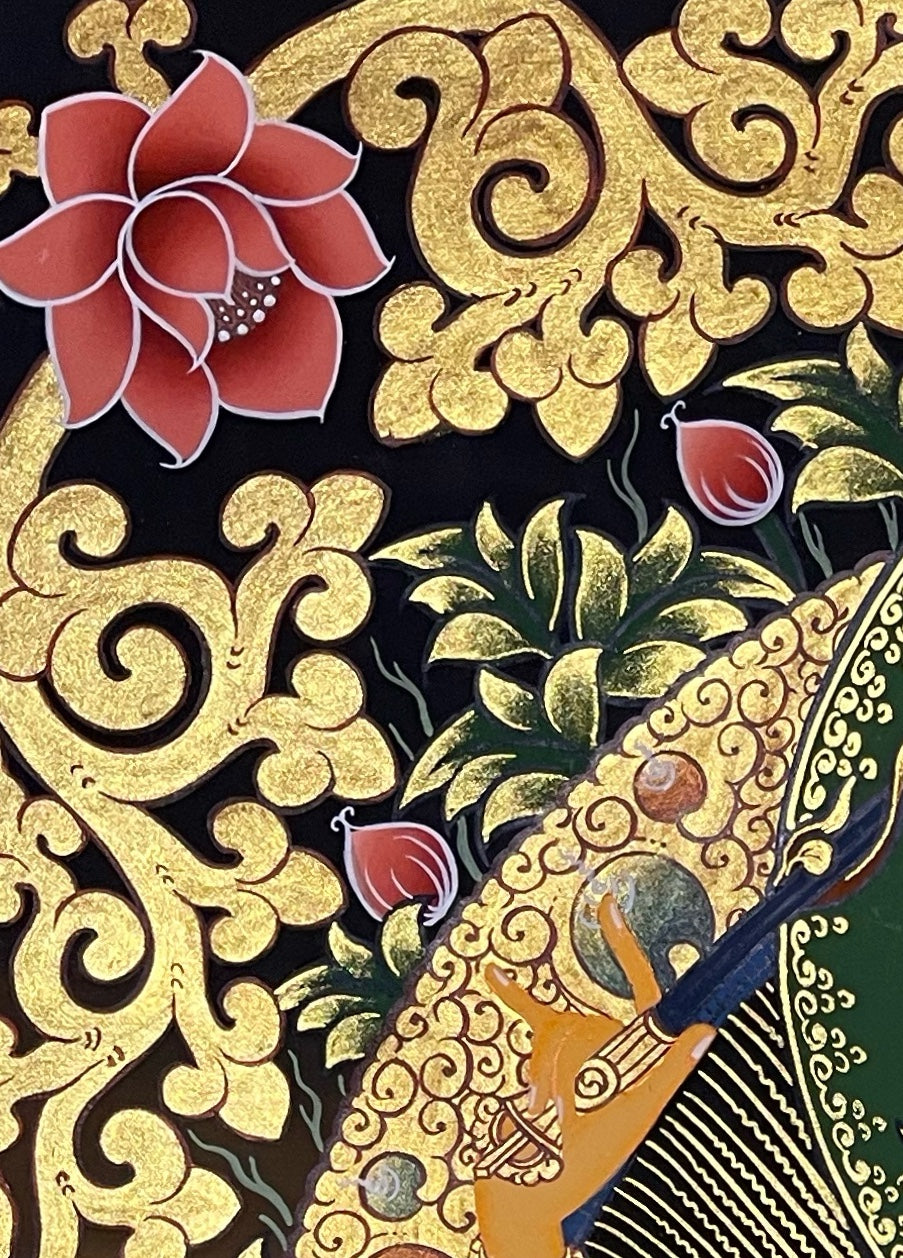 Manjushri thangka, detail: top-left corner
