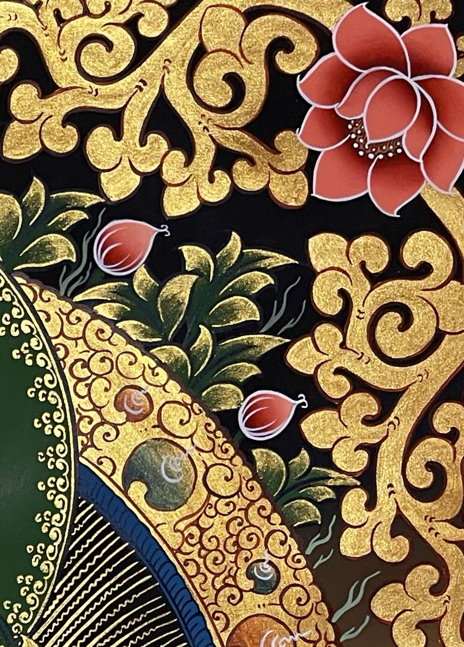 Manjushri thangka, detail: top-right corner