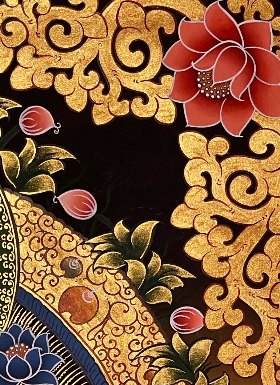 Chenrezig thangka, detail: top-right corner