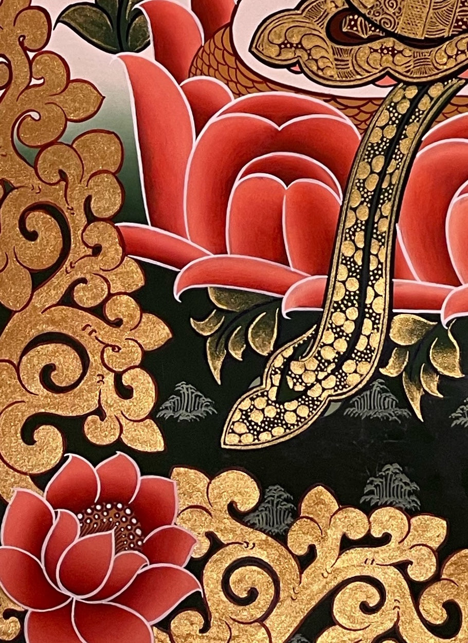 Chenrezig thangka, detail: bottom-left corner