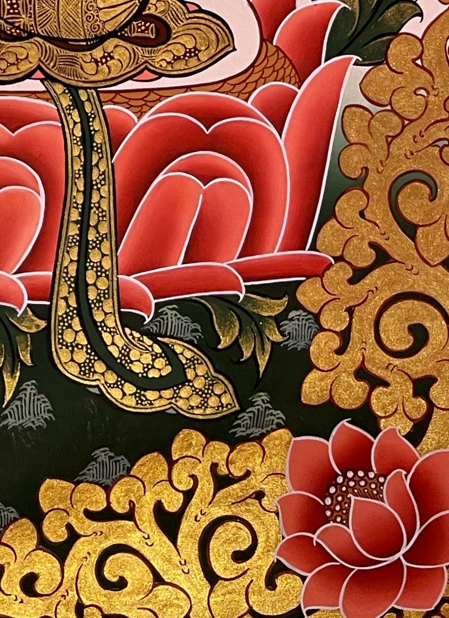 Chenrezig thangka, detail: bottom-right corner