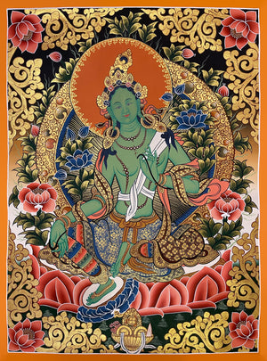 Green Tara Thangka – 51×67 cm, Fine Grade