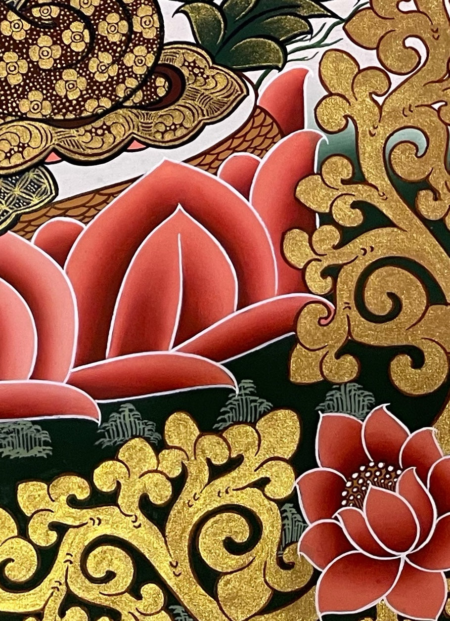 Green Tara thangka, detail: bottom-right corner
