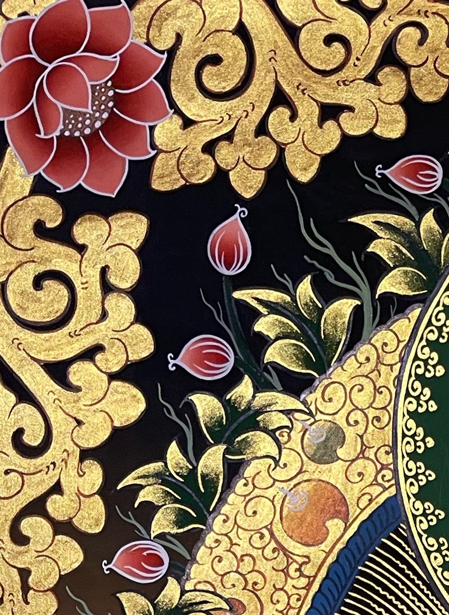 Jambhala thangka, detail: top-left corner